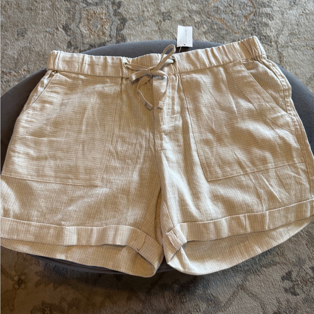 New York & Company Beige Drawstring Linen-Blend Shorts women’s size small NWT